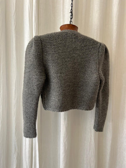 Embroidered Knit Cardigan – Grey Wool Blend – Preloved