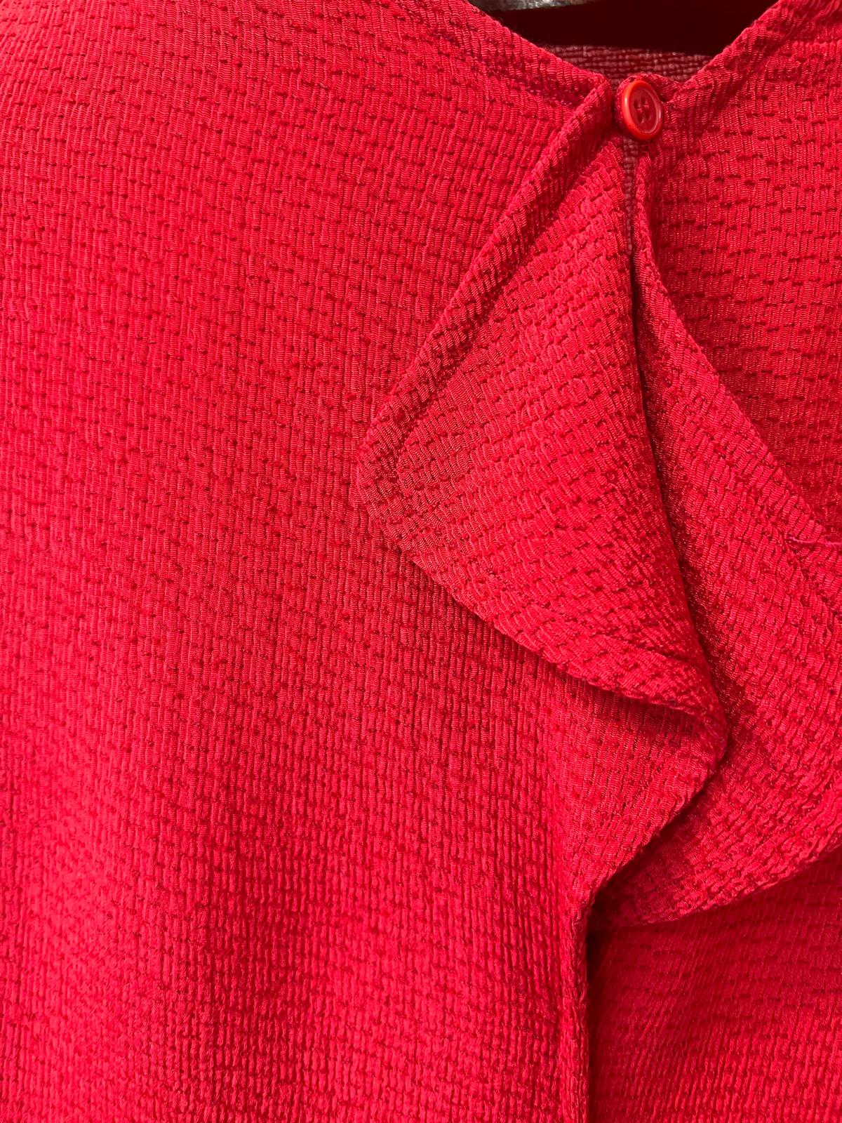 Giorgio Armani – Textured Red Blouse with Folded Neckline