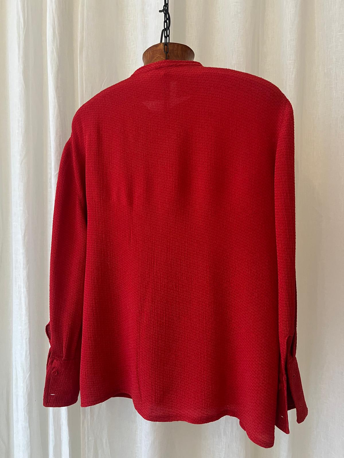 Giorgio Armani – Textured Red Blouse with Folded Neckline