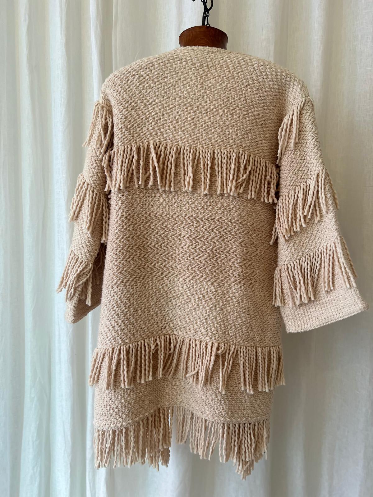 Ulla Johnson – Textured Fringe Knit Cardigan in Natural Beige