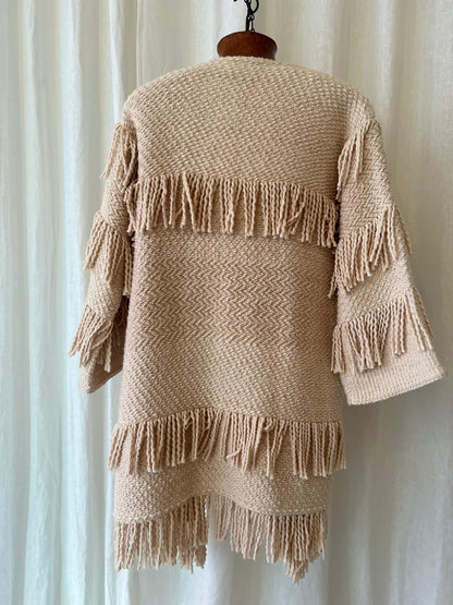 Ulla Johnson – Textured Fringe Knit Cardigan in Natural Beige