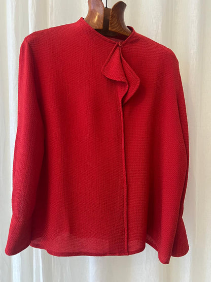Giorgio Armani – Textured Red Blouse with Folded Neckline