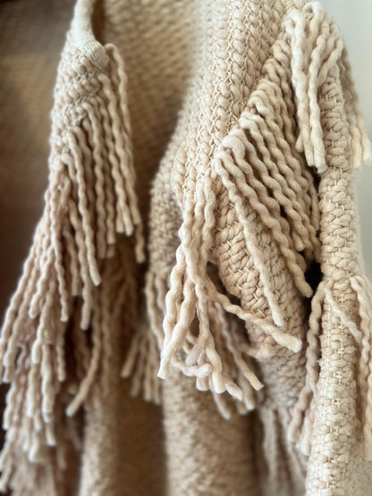 Ulla Johnson – Textured Fringe Knit Cardigan in Natural Beige