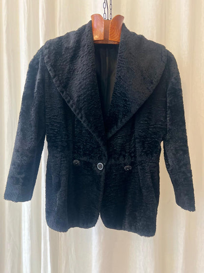 Pianoforte di MaxMara – Black Textured Plush Jacket with Sculpted Buttons
