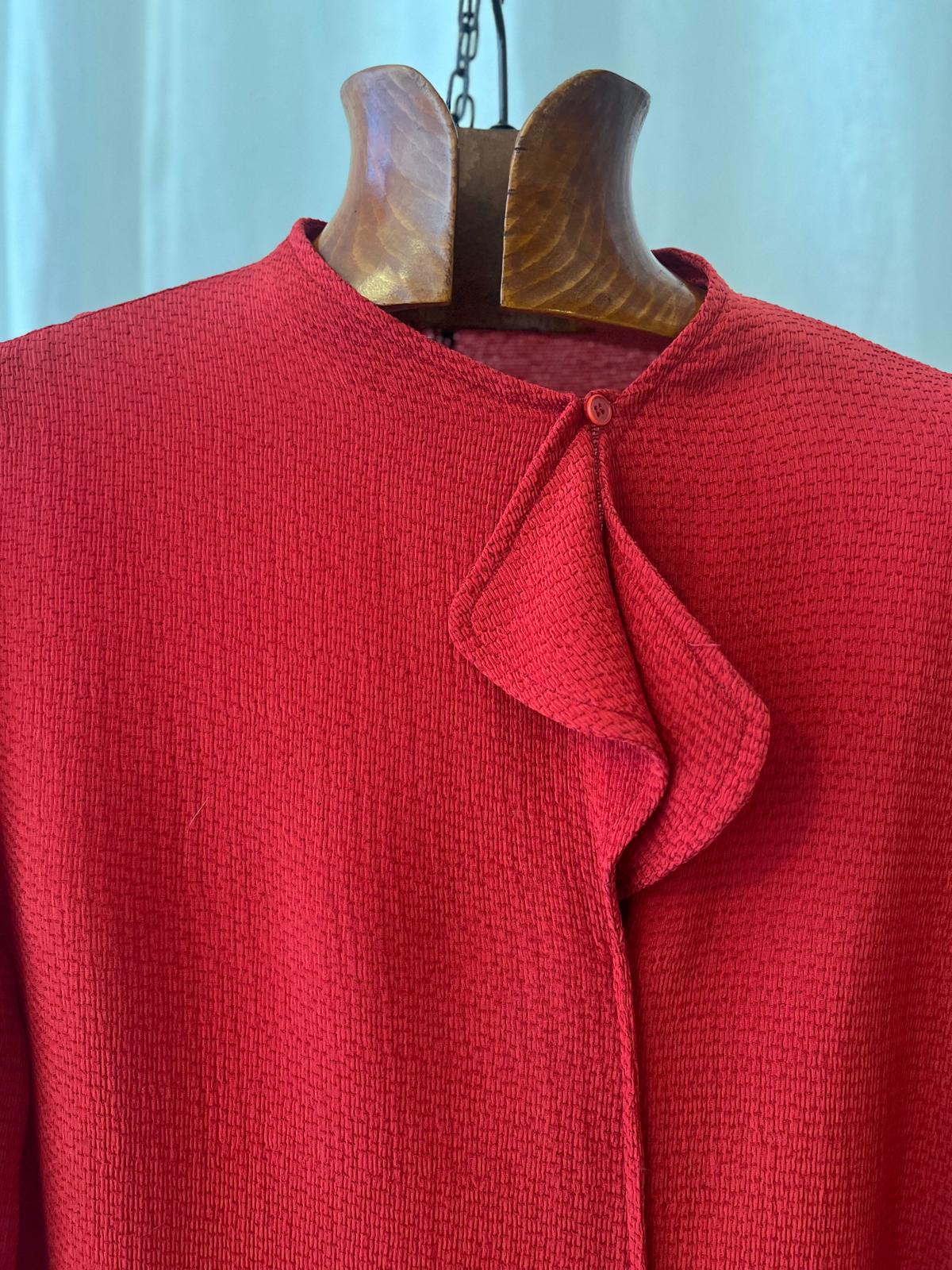 Giorgio Armani – Textured Red Blouse with Folded Neckline