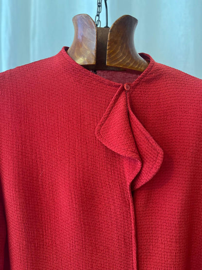 Giorgio Armani – Textured Red Blouse with Folded Neckline