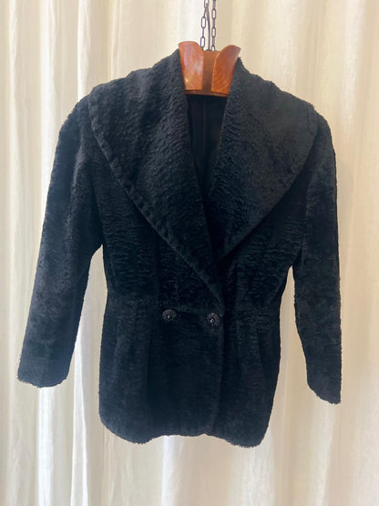 Pianoforte di MaxMara – Black Textured Plush Jacket with Sculpted Buttons