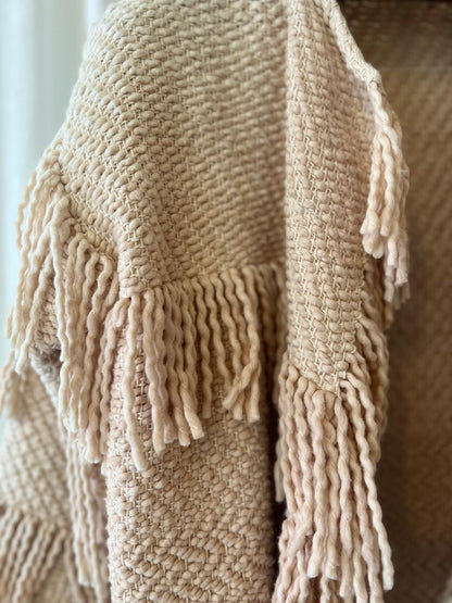 Ulla Johnson – Textured Fringe Knit Cardigan in Natural Beige