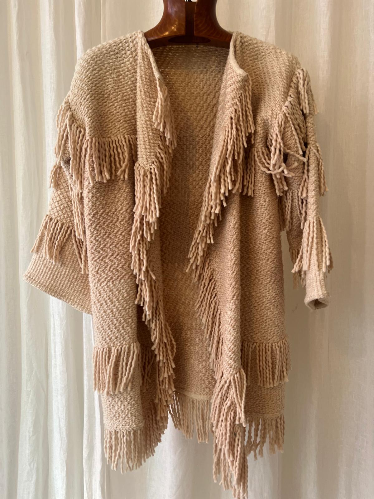 Ulla Johnson – Textured Fringe Knit Cardigan in Natural Beige