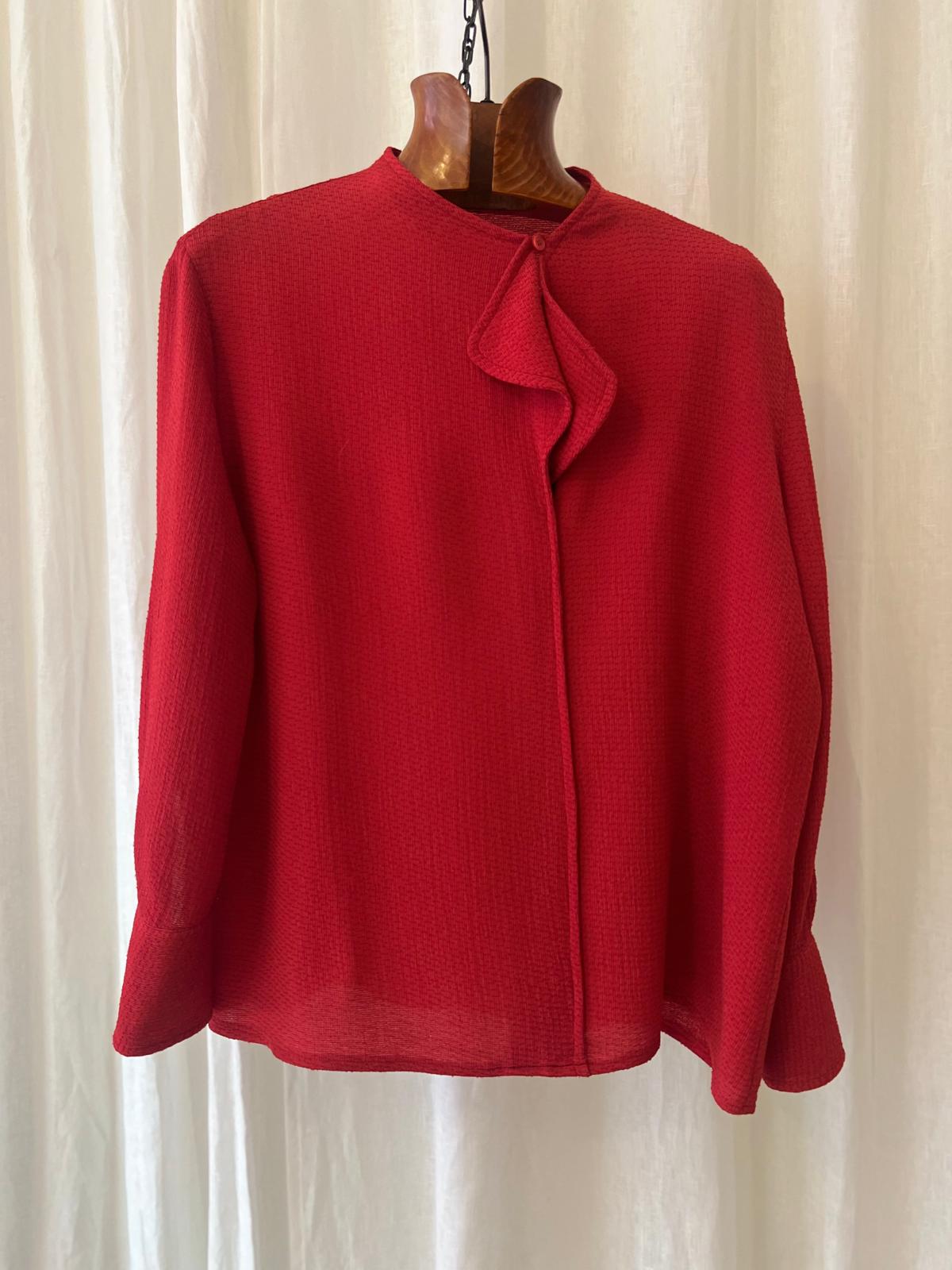 Giorgio Armani – Textured Red Blouse with Folded Neckline