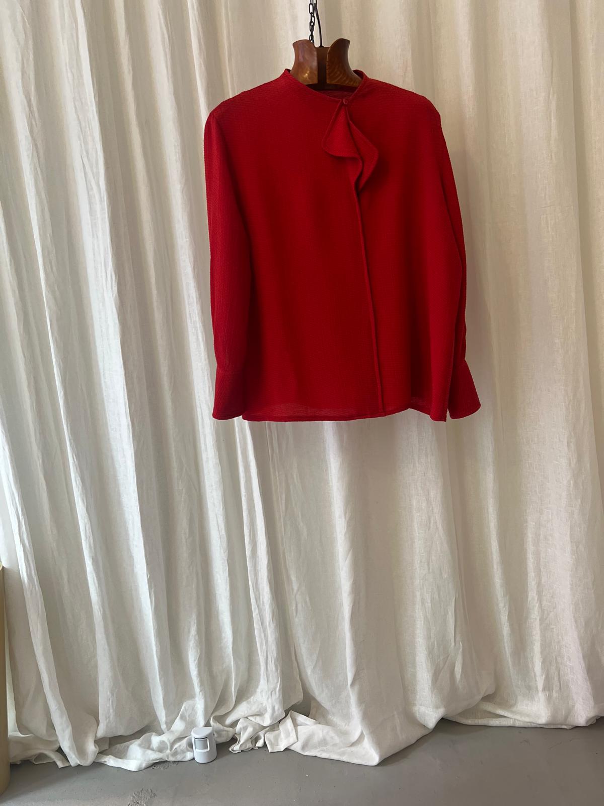 Giorgio Armani – Textured Red Blouse with Folded Neckline