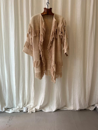 Ulla Johnson – Textured Fringe Knit Cardigan in Natural Beige