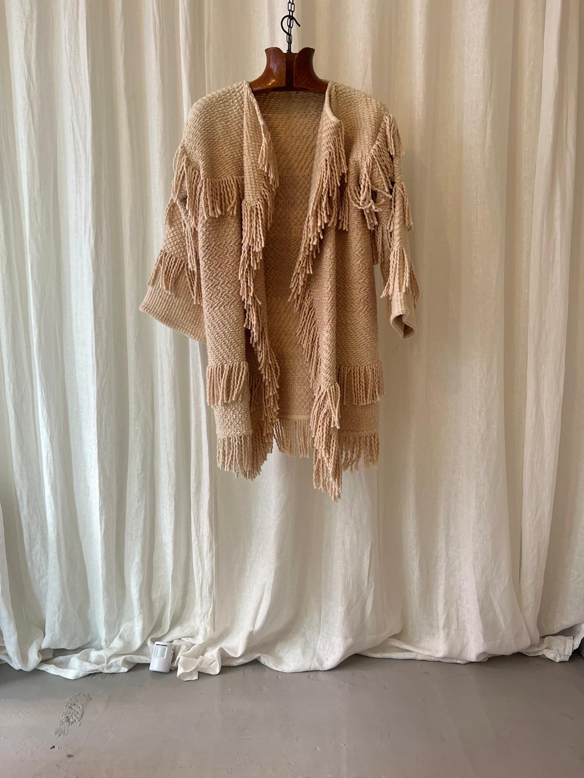 Ulla Johnson – Textured Fringe Knit Cardigan in Natural Beige