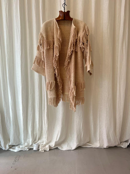Ulla Johnson – Textured Fringe Knit Cardigan in Natural Beige