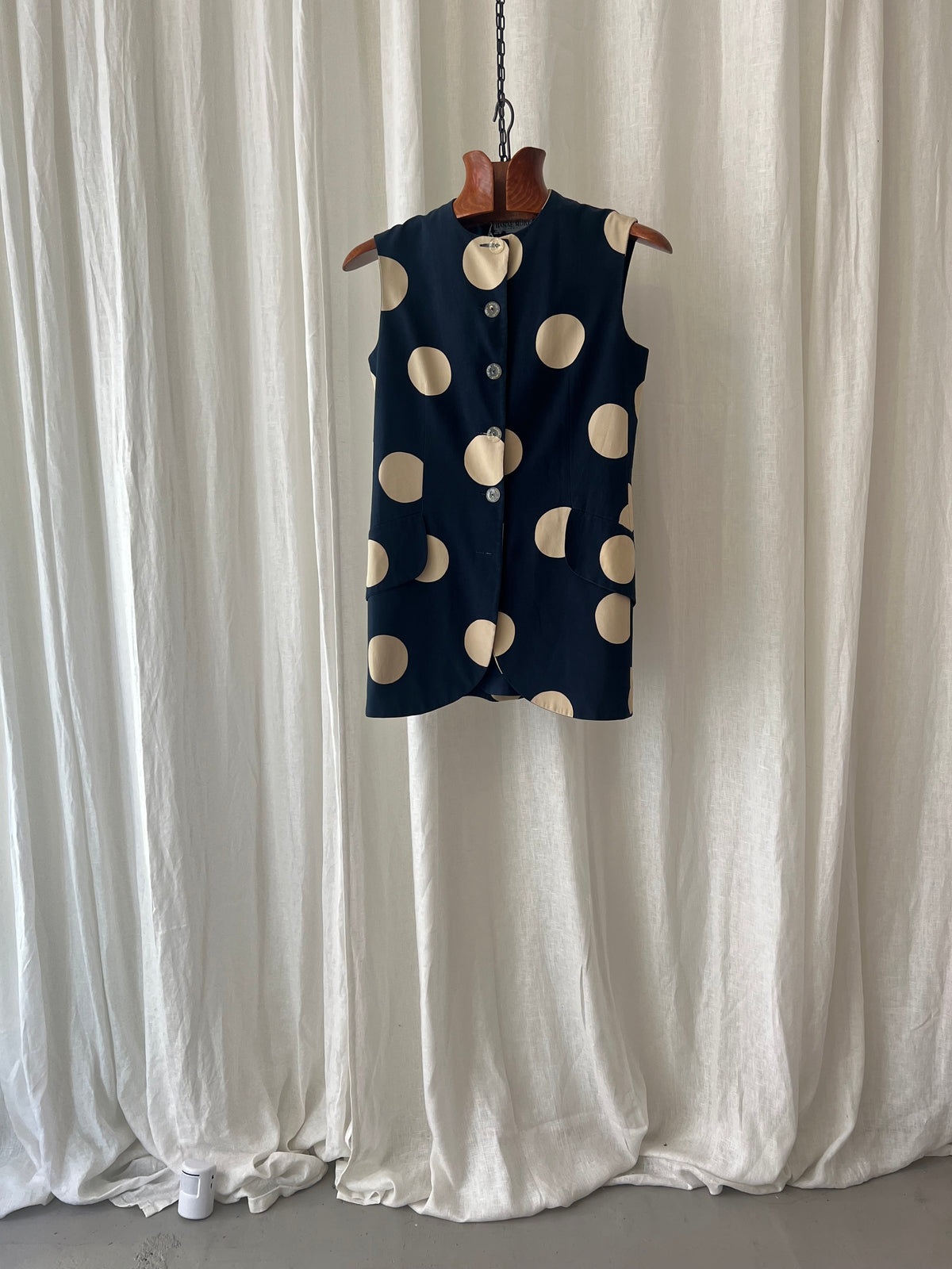 VINTAGE HANAE MORI — Silk Polka Dot Long Vest