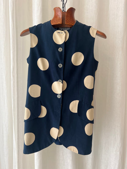 VINTAGE HANAE MORI — Silk Polka Dot Long Vest