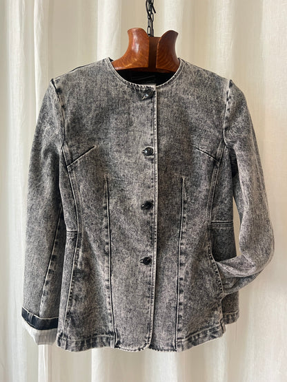 QUIRA — Sculpted Acid-Wash Denim Jacket