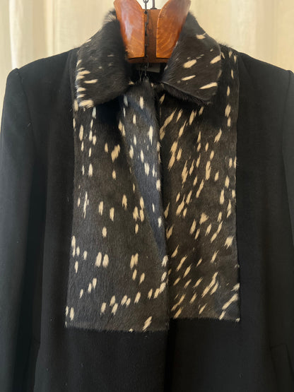 Serrer Luxury Pony Hair Patchwork Wool Coat – Black, Spotted
