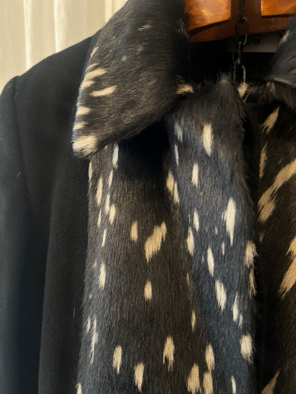 Serrer Luxury Pony Hair Patchwork Wool Coat – Black, Spotted