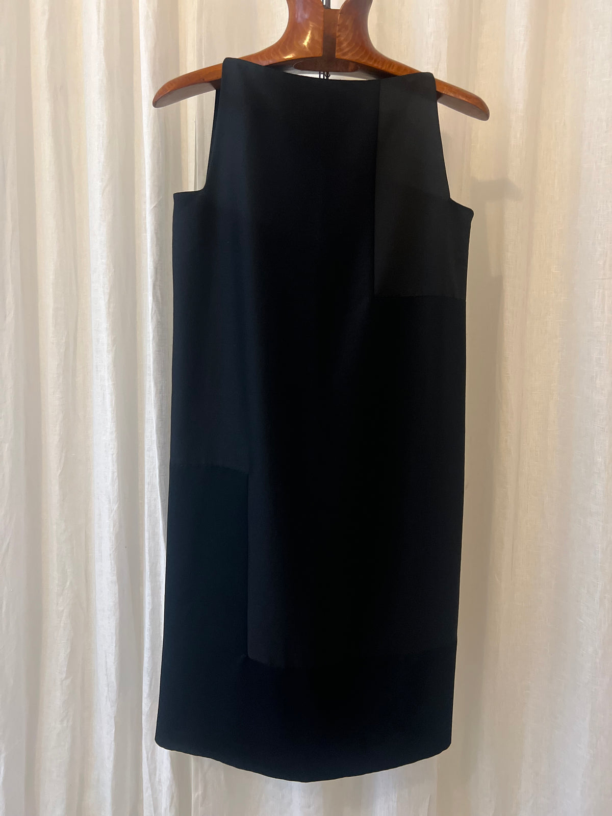 GFF Gianfranco Ferré Vintage Wool-Blend Shift Dress – Black & Satin